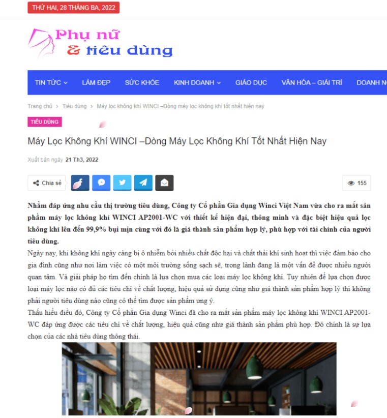 Sản phẩm máy lọc không khí của Winci luôn là sự lựa chọn hàng đầu của phụ nữ Việt Nam