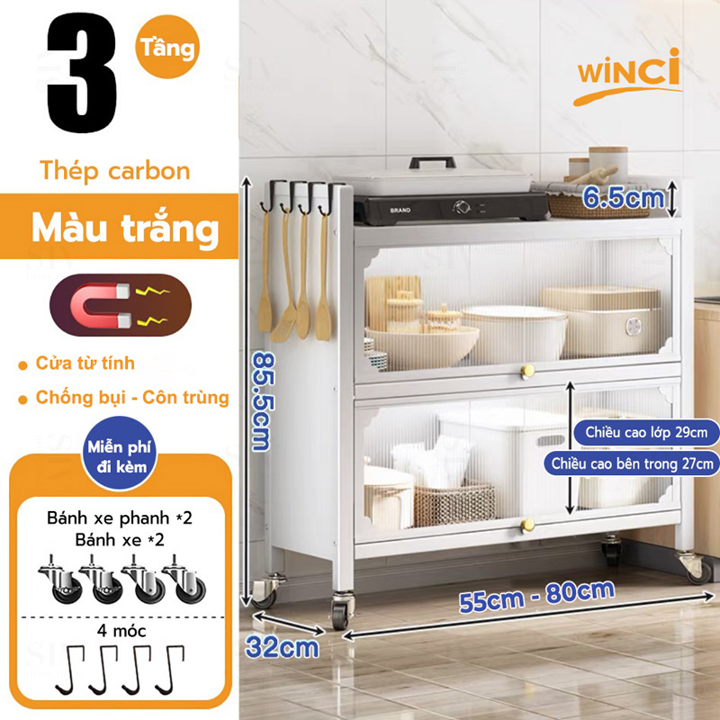 Kệ để đồ đa năng màu trắng winci 3 tầng